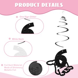30pcs Funny 6 7 Meme Hanging Swirls, Black 6 7 Hanging Decor, Funny Slang Ceiling Foil Swirl, Six Seven Birthday Themed Party Favors - Black Glitter