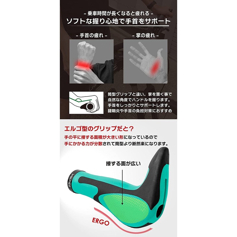 GORIX GX-849AD3-L1-G2 Bicycle Ergo Grip + Bar End, Shock Absorption,