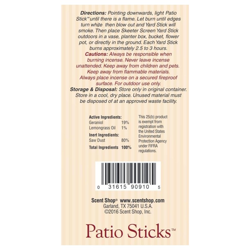 Skeeter Screen 61204R Mosquito Deterrent Incense Sticks – DEET-Free Essential