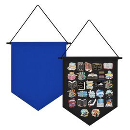 YDAKGUEY 2 Pcs Wall Hanging Brooch Pin Organizer, 22 × 27cm Canvas Pin Badge Display Banner, Earrings Collection Holder for Earrings Necklace Glitter Pins Collection Organizer(Black + Blue)