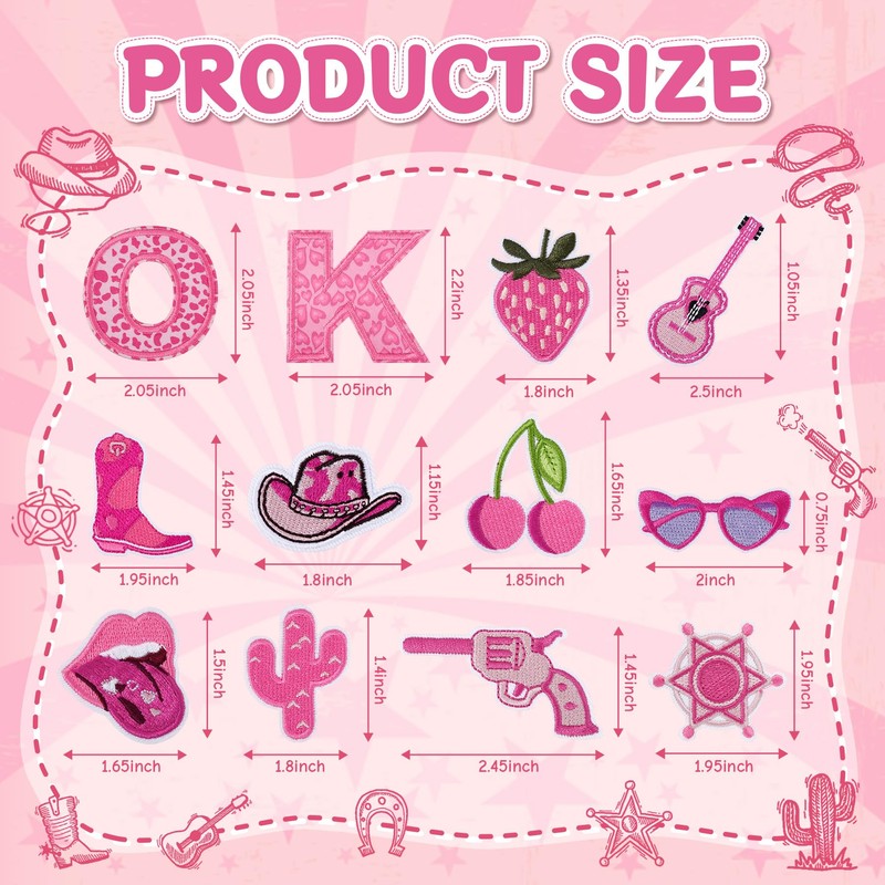 FOGWOWO 72 Pcs Pink Western Cowgirl Patches Self Adhesive Letter