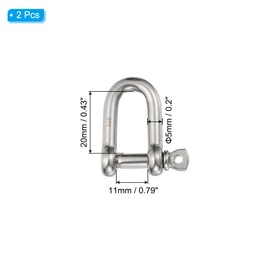 PATIKIL Screw Pin Shackle 5mm 3/16" 176lb, 2Pcs 316 Stainless Steel Forged D Shackle Marine Grade for Chains Wire Rope Outdoor, Silver