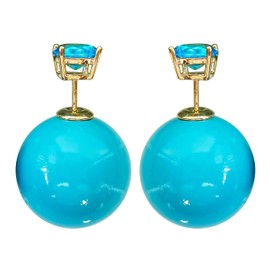 Navachi 18k Gold Plated Double Sided Blue Zircon Faux Pearl Beads Womens Fashion Elegant Candy Crystal Stud Az2880e Earrings