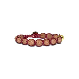 Samsara Tibetan Buddhist Bracelet - Shamballa with Handmade Natural Stones - Red Waxed Cotton Cord, Stone, rudraksha seeds