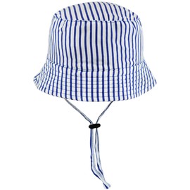 Faith & Sarah Kids Baby Sun Hat Boy or Girl - Toggle Chin Strap - Striped Baby Bucket Hats Navy Blue 6-12 Months