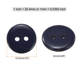 HARFINGTON 10pcs Sewing Button 1/2"(12.5mm) 2 Holes Resin Round Craft Replacement Buttons for Clothing DIY Crafts Decoration, Navy Blue