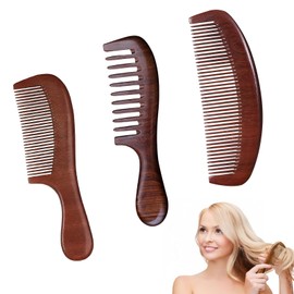 CHEUNGHAO 3 Pcs Walnut Wood Hair Comb Set, Anti-Static Wooden Combs for Women, Wide & Fine Tooth Hair Comb for Scalp Massage & Curly Hair Care