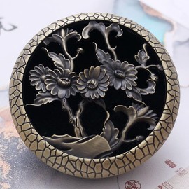 Leadwider Green Copper Incense Holder with Cherry Blossom Design, Traditional Chinese Zen Pattern, Metal Coil Burner -Chrysanthemum