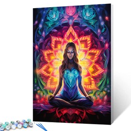 Paint by Number Women Zen Meditation DIY Painting On Canvas with Brushes Acrylic Creative Boho Hippie StyleYoga Woman Paint by Numbers for Adults and Kids Students Beginner 16x20 Inch（without Frame）