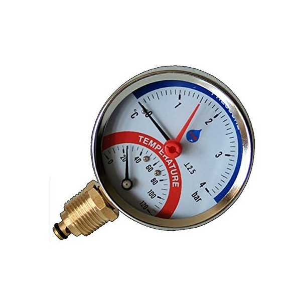 80mm 10 BAR Side Entry 120C Temperature Pressure Gauge 1/2" BSP Thermomanometer