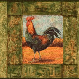 CONCORD WALLCOVERINGS ™ Wallpaper Border Country Pattern Frames Roosters for Cottage Kitchen Dining Room, Green Gray Brown, 15 ft by 7 in WD76842