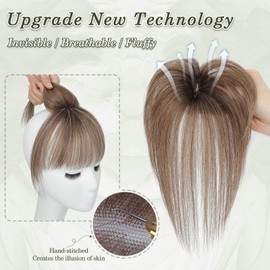 Flyroseing 360° Cover Clip in Fringe Human Hair Fringe, Ombre Brown Fringe Clip in Hair Fringe Clip Hairpieces,100% Human Hair Hairpiece for Women Clip in Bangs for Daily Wear