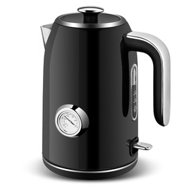 PUKOMC Electric Kettle, 1.7L Stainless Steel Tea Kettle with Temperature Gauge, 1500W Water Boiler with LED Light, BPA-Free, Auto Shut-Off and Boil-Dry Protection (Black)