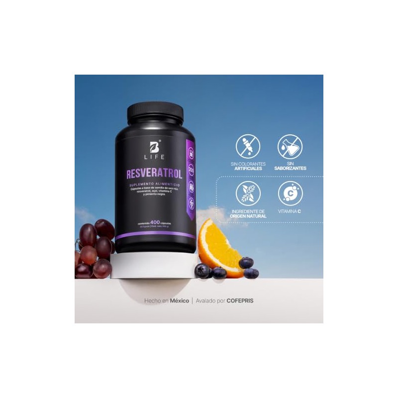 B Life Resveratrol Antioxidante de 400 cápsulas