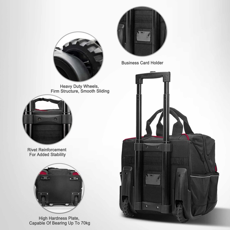 HAUTMEC 14.5" Rolling Tool Bag With Wheels Portable Tool Bag