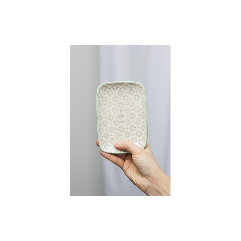 Large Rectangular Soap Dish Tray Taditional/Blue Ceramic with Holes for