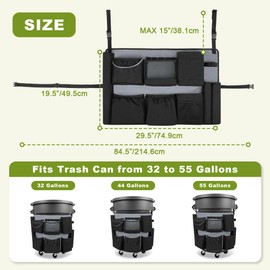 HODRANT 32-55 Gallon Trash Can Caddy Bag, Garbage Bin Apron Caddy with Multiple Pockets for Cleaning Supplies, Cleaning Tool Organizer with Adjustable Buckle for Janitorial Trash Can, Black+Gray