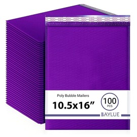 Purple 10.5x16 Inch Poly Bubble Mailers #5 | Self Seal Large Padded Envelopes | Air Cushioned Bubble Mailer | Usable Size 10.5x15 Inch | Waterproof Lightweight Mailing Shipping Bags | 100 Pack Bulk