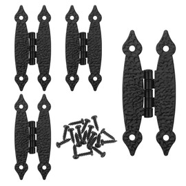 4 Pack 3.54" Decorative Hinges Black Antique Iron H Shaped Cabinet Hinges H-Hinges Cold Rolled Steel Cabinet Door Small Hinges for Wood Flat Small Black Decorative Hinge for Cupboard Wardrobe Drawer