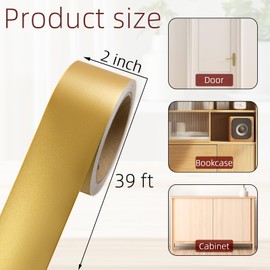 Ruaniao Self-Adhesive Mirror Frame Sticker, 2 Inch X 39 Ft Metal Mirror Trim Peel and Stick Border Tape, Gold Waterproof Wall Border for Home Kitchen, Bathroom, Fireplace, Furniture