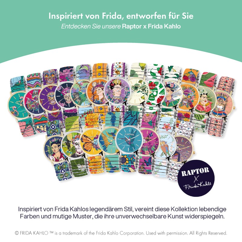 Raptor Damenarmbanduhr FRIDA KAHLO Edition mit Zugband