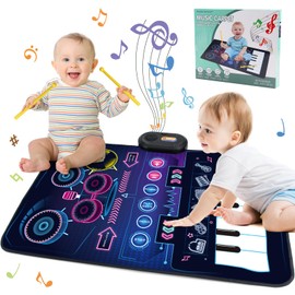 Jenilily Baby Toys for 1 Year Old Boys & Girls, 2 in 1 Musical Toys, Toddler Piano & Drum Mat with 2 Sticks, Learning Floor Blanket, Birthday Gifts