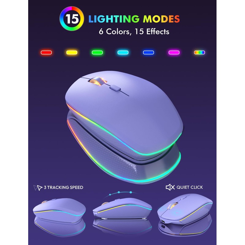 Wireless Keyboard and Mouse Combo, RGB Backlit, Rechargeable & Light