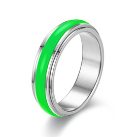 WOYNJI 6mm Stainless Steel Anxiety Ring with Luminous Enamel Glow in Dark Statement Spinner Rings for Women Men, metal, no gemstone