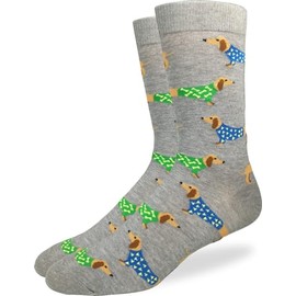 Good Luck Sock Men's Dachshund Wiener Dog Socks, Gray, Big & Tall, Shoe Size 13-17