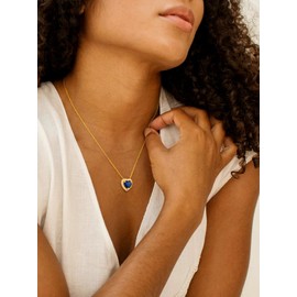 Bestyle Adorable September Sapphire Birthstone Pendants Gold Chain Necklace for Women, 18K Gold Plated CZ Heart Necklace Great Birthday Gift for Daughter/Wife/Mom/Grandma