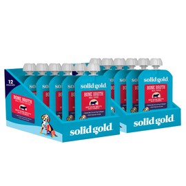 Solid Gold Beef Bone Broth for Dogs - Limited Ingredient Bone Broth Dog Food Toppers for Picky Eaters with Collagen & Superfoods - Dog Gravy Topper for Dry Food - Gut Health & Hydration - 12 Pack