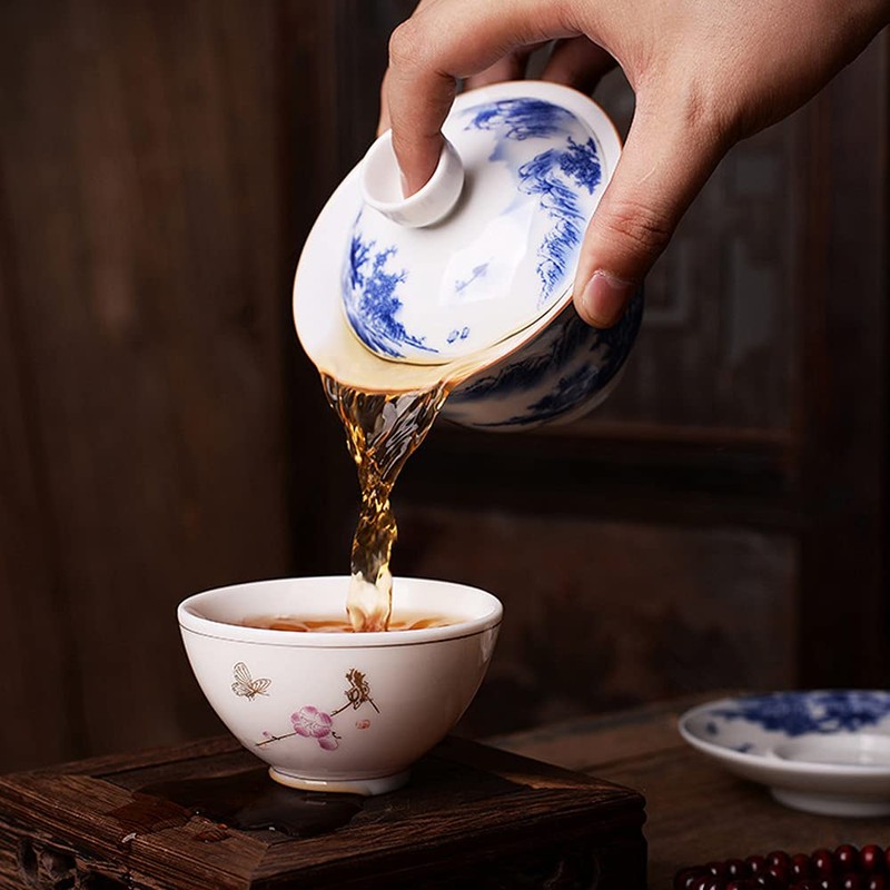 Jingdezhen Chinese Gaiwan Handmade 6.3oz/180ml Mountain Style China Blue and