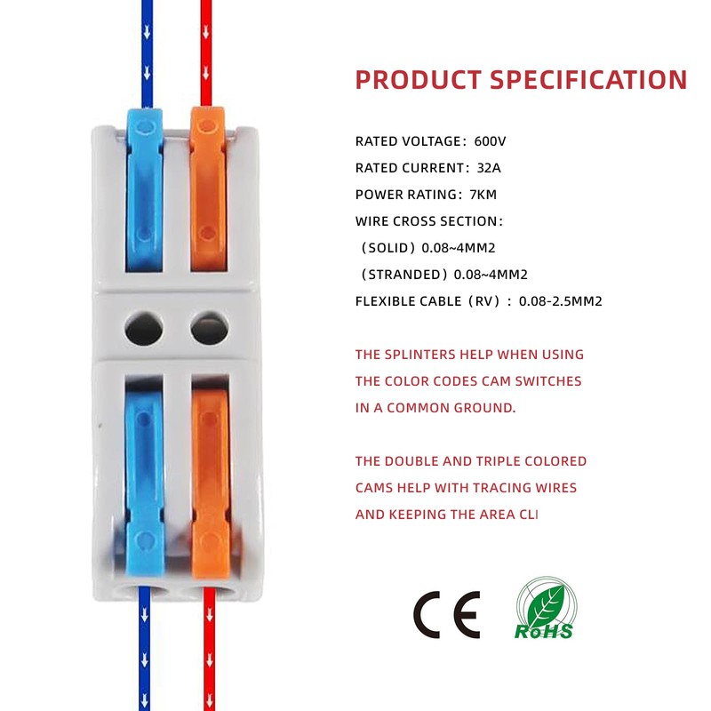 DIANN 20pcs Lever Wire Connectors 2 in 2 Out Quick