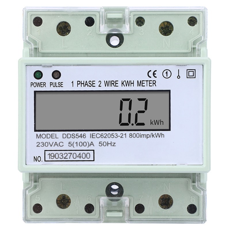Single Phase 5-100A 230VAC Energy Meter DIN Rail Digital LCD