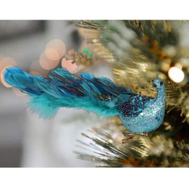 Mingfuxin 12" Glitter Peacock Ornaments, Teal Blue Peacock Christmas Ornaments Clip-on Birds Turquoise Peacock Christmas Tree Ornaments Christmas Decorations, Set of 8 Christmas Ornaments 2023
