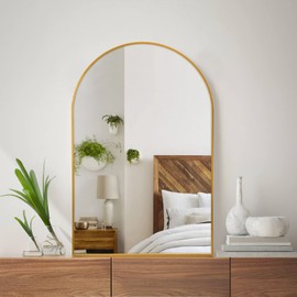 NeuType Arched Wall Mirror 36"x24" Wall Mirrors Wall-Mounted Mirrors Small Full Length Mirror Hanging or Leaning Against Wall for Living Room,Bedroom,Bathroom,Aluminum Alloy Frame,Gold
