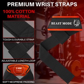 TECEUM Lifting Wrist Straps with Neoprene Padding Support – Black and RED lines – Queen of Lifts – Heavy Duty Wrist Workout Straps For Men and Women – Ideal for Powerlifting, Strength Training,
