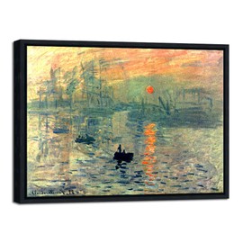 Wieco Art Impression Sunrise Modern Framed Canvas Wall Art Canvas Prints of Claude Monet Oil Paintings Reproduction Seascape Artwork Sea Pictures on Canvas for Home Decorations