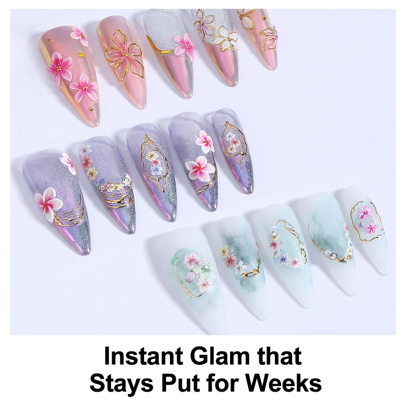 5D Flower Nail Art Stickers - 6 Sheets Embossed Floral