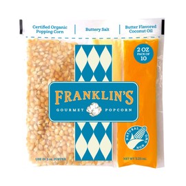 Franklin's Gourmet Popcorn All-In-One Popcorn Packs for Popcorn Machine - 2oz Pack of 10 - Packs of Organic Corn Kernels with Buttery Salt & Oil | Made in USA