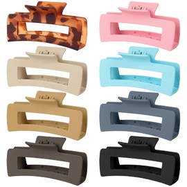 EUARD Broches Grandes para Cabello de 4.1 Pulgadas - 8 Piezas de Segueta Cuadrada para Cabello Grueso - Broches de Acrílico Tipo Banana - Accesorios para Mujeres y Niñas - Tamaño Regular
