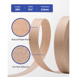 FAKILO Maple Edge Banding, 3/4” X 25ft Roll Real Maple Wood Veneer Edging, Flexible Pre-glued Plywood Edge Banding Strips with Strong Hot Melt Adhesive Iron-on Edgebanding for Furniture Restoration
