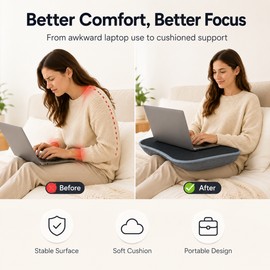 Cushioned Laptop Lap Desk for Home & Travel – Portable Writing Tray with Device Slot for Up to 14-Inch Laptops