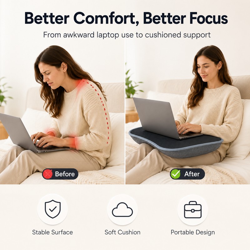 Cushioned Laptop Lap Desk for Home & Travel – Portable