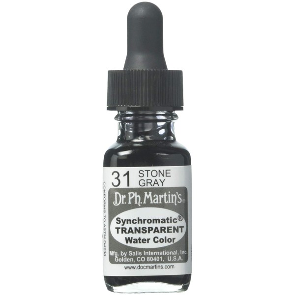 Dr. Ph. Martin's Synchromatic Transparent Water Color (31) Watercolor Bottle, 0.5 oz, Stone Gray, 1 Bottle