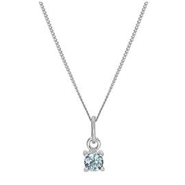 Sterling Silver Aquamarine CZ March Birthstone Claw Necklace - 28 Inches