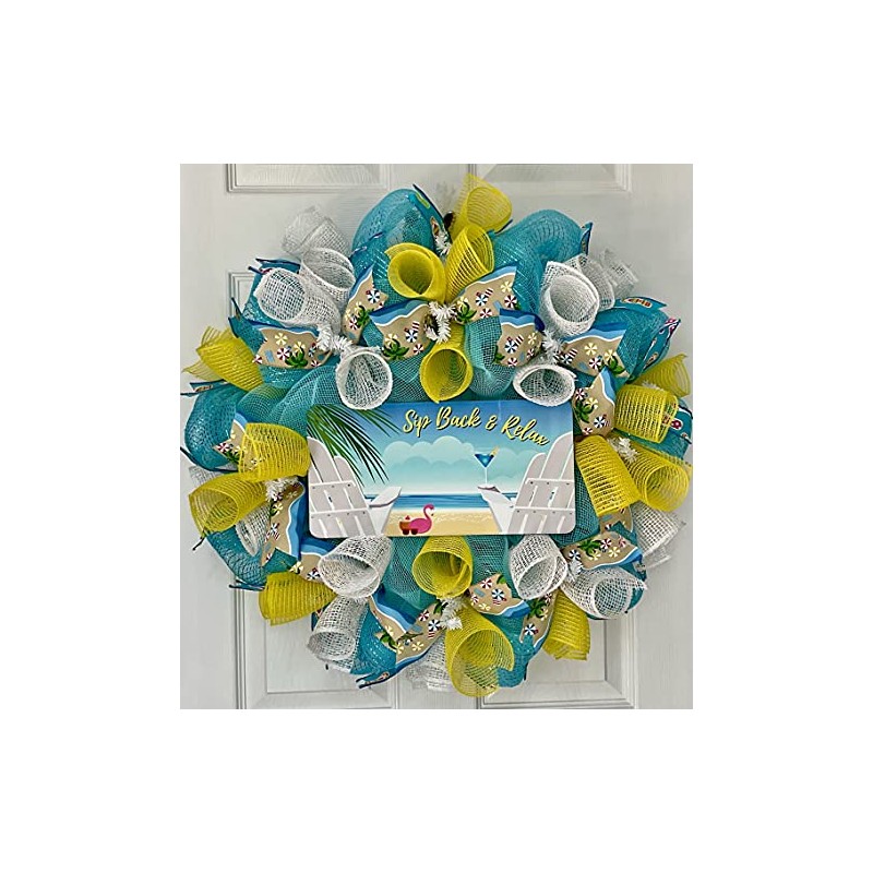 Sip Back And Relax Handmade Deco Mesh Summer Wreath