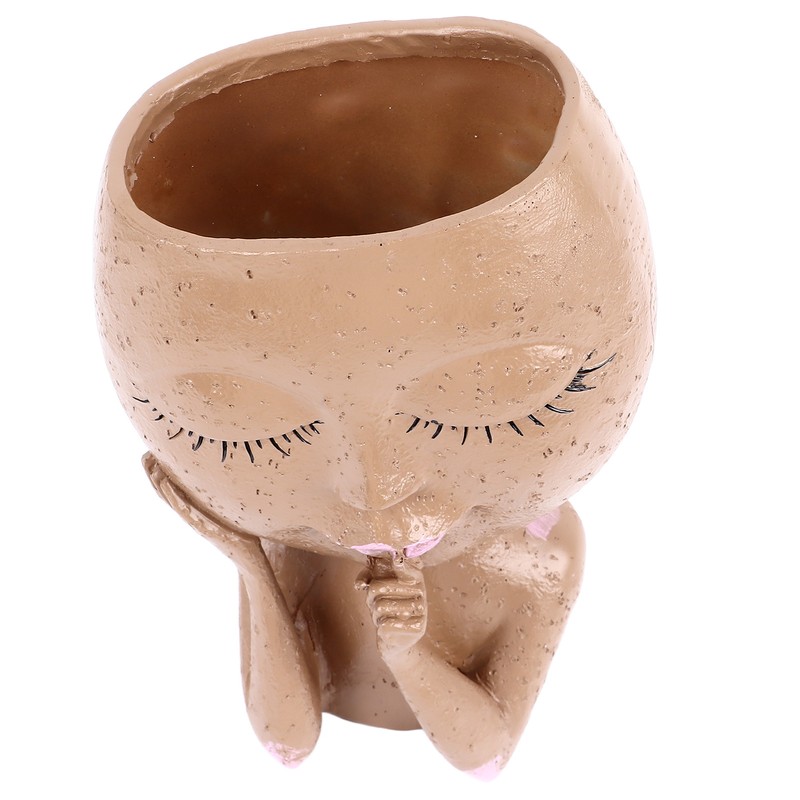 Girl Head Flowerpot Fadeless Durable Resin Face Planter Decorative Succulent