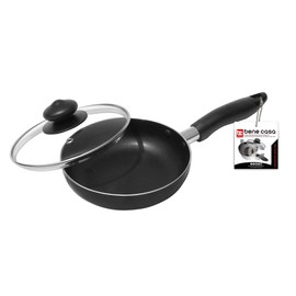 Bene Casa - Black Nonstick Aluminum Frying Pan with Glass Lid (6") - Dishwasher Safe for Easy Cleaning