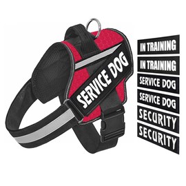 Service Dog Vest,No-Pull Pet Dog Harness with Handle,6 Dog Patches,Night Safe Reflective Straps,Adjustable Nylon Service Dog in Training Vest for Small Medium Large Breed Dogs (Red-1, XL)
